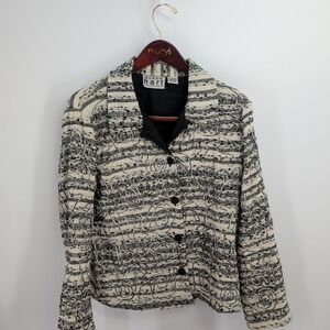 Keren Hart Striped‎ Abstract Swirling Motifs Button Front Jacket Cream Size L